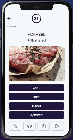 21 Coins: 420 veau lard fumet épinard VOKABEL:Kalbsfleisch